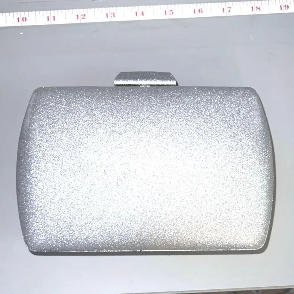 Ranias Collection silver glitter clear rhinestone gold contrast‎ evening clutch